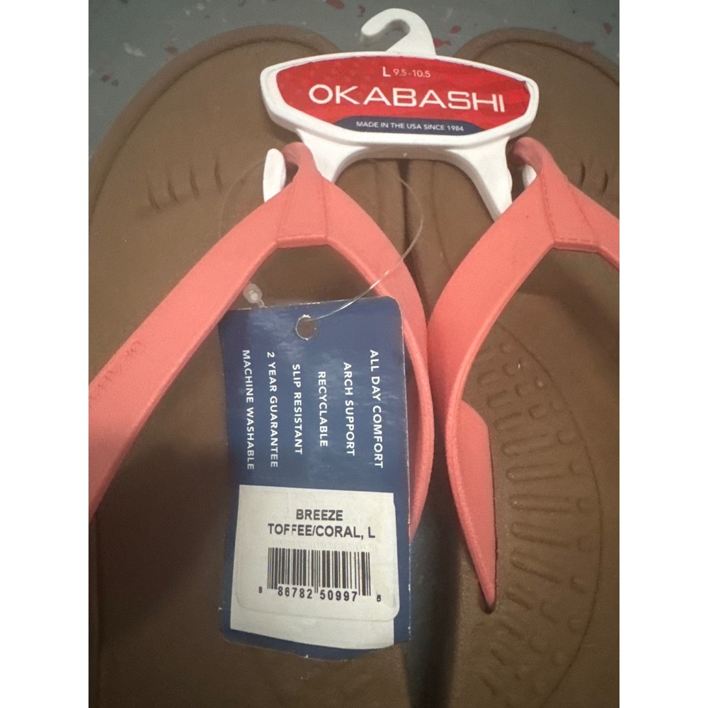 Okabashi Breeze Womens Flip Flops Toffee Coral Size L 9.5-10.5 NWT USA - Picture 2 of 4
